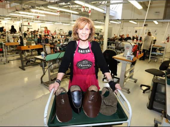 Louise Cunnington at her retirement from Church's shoe factory in 2015