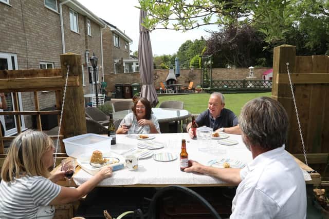 Enjoying a beer and some cake!