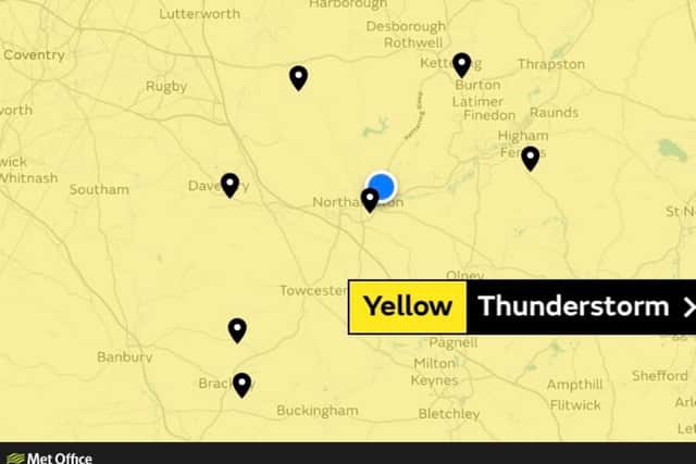 Met Office weather warning is in force for Northamptonshire until midnight on Saturday