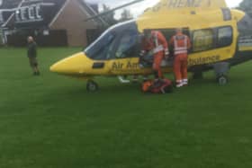 The air ambulance landed in Danesholme, Corby, yesterday