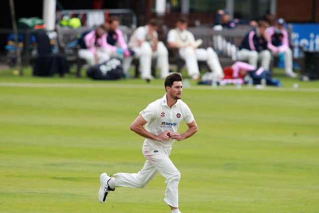 Brandon Glover runs in at the County Ground on Wednesday
