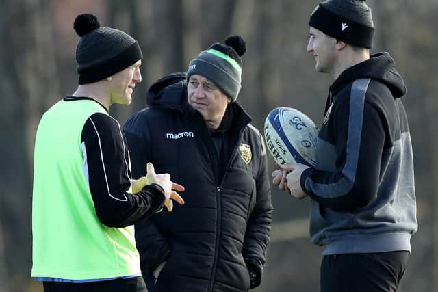 Chris Boyd with Sam Vesty (left) and Phil Dowson (right)
