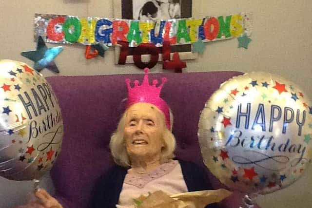 Mabel Mitchell celebrating her 104th birthday in Rushden