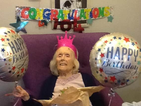 Mabel Mitchell celebrating her 104th birthday in Rushden
