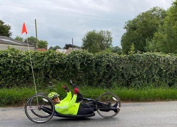 Alan will be cycling with the power of his arms tomorrow (Sunday)