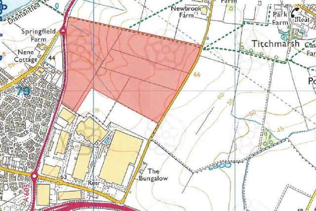 The area of glebe land between Titchmarsh and Thrapston's Lazy Acre estate