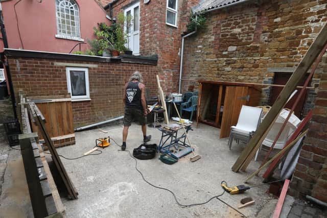 The beer garden takes shape