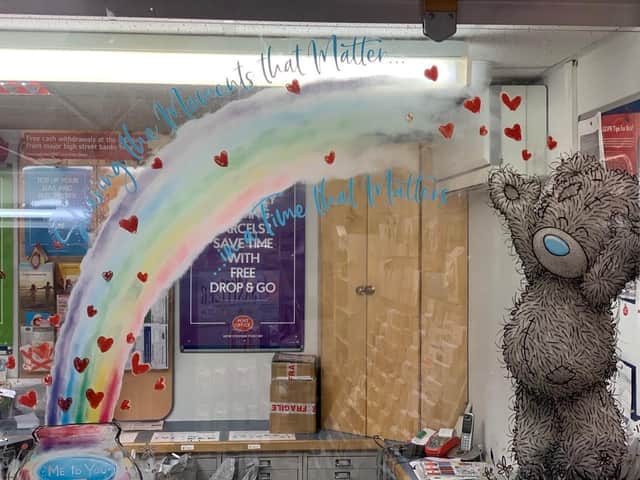 Share the love by adding a message to the Moments that Matter in a Time that Matters rainbow at Barton Seagrave Post Office