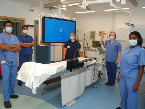 KGH staff in the new upgraded Cardiac Catheter Laboratories. From left to right, consultant cardiologist Dr Prashanth Raju, staff nurse Jubin Jose, ward sister Rachael Holloway, radiographer Sue Reed and healthcare assistant Natasha Chikore