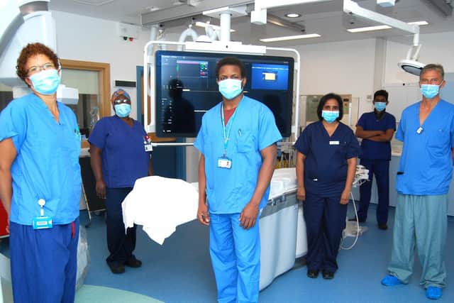The second upgraded laboratory. From left to right, deputy sister Charmaine Beirnes, deputy sister Nue Mpofu, registrar Dr Ugu Ihekwaba, lead radiographer Yasmin Hassim, radiographer Gayan Gamage, and consultant cardiologist Dr Kai Hogrefe.
