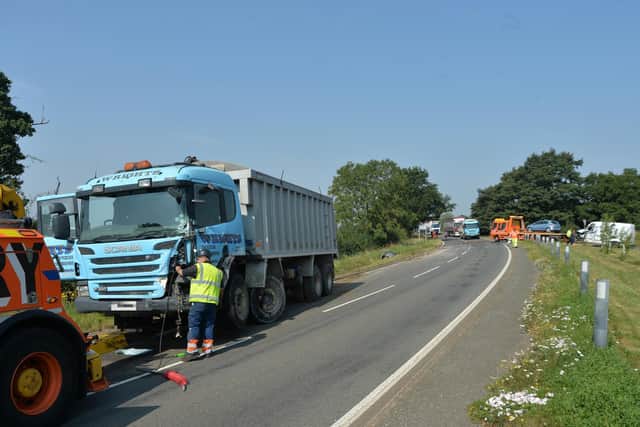 The damaged tipper truck. Picture by Andrew Carpenter.