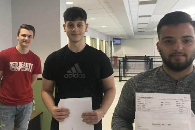 Pals Damian Litwin, Alex Tugulea, Daniel Bell. Damian is going to Leeds Trinity to do forensic psychology, Alex is going to Nottingham Trent to study law with criminology and Daniel is off to do sport, PE and coaching science at the University of Birmingham.