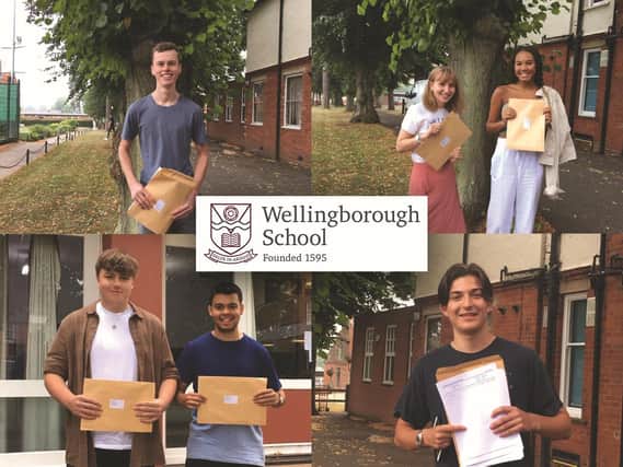 Pupils celebrate with their results.