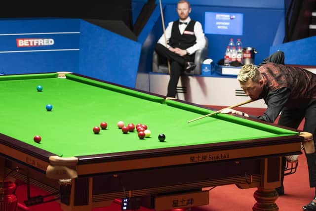 Kyren Wilson in action during his epic semi-final victory over Anthony McGill at the Crucible