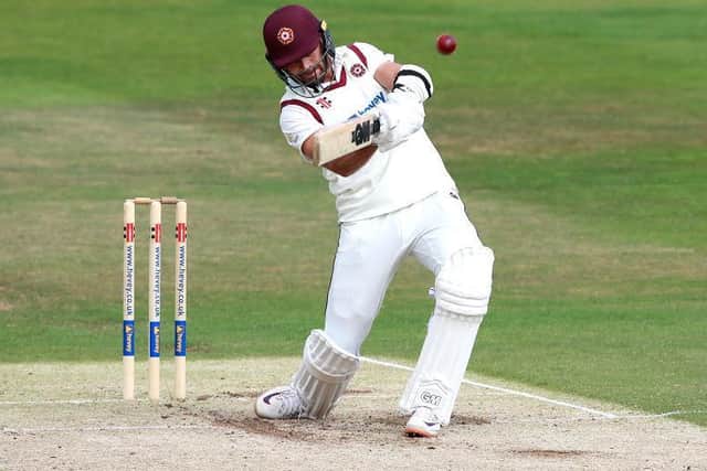 Nathan Buck hits out during his crucial innings of 32 for Northants against Worcestershire