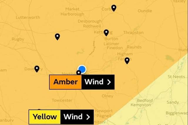 The Met Office upgraded its warning for Northamptonshire on Tuesday morning. Photo: @NNweather