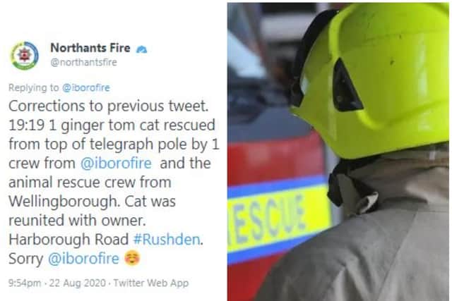 Northamptonshire's Fire & Rescue crews came to the rescue of one stranded moggie on Saturday