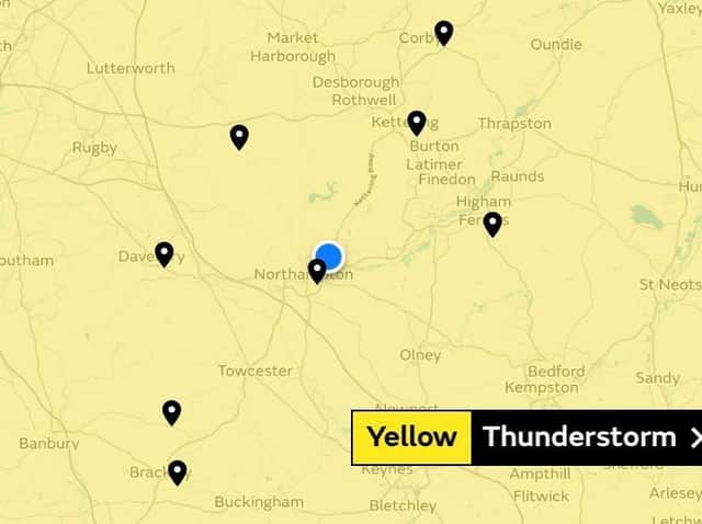 The latest Met Office warning covers the whole of Northamptonshire