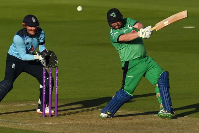 Paul Stirling smashed a boundary on his way to 142 against England earlier this month