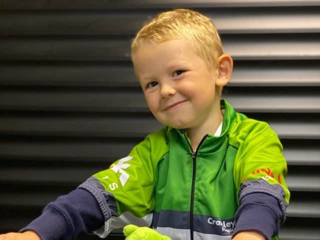 William Smith, 4, in his Cransley cycling jersey