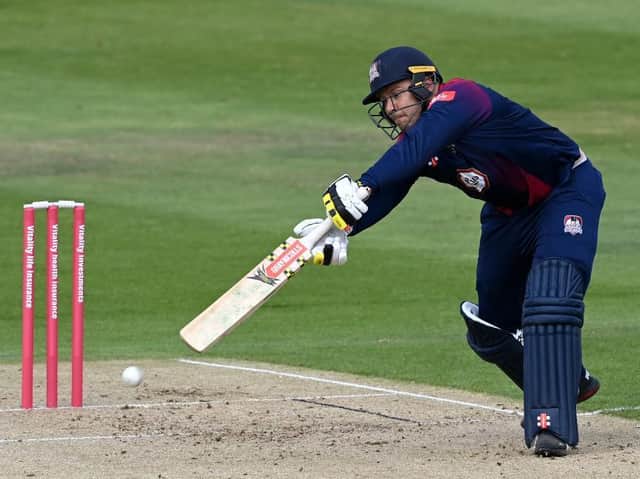 Adam Rossington hits a four on his way to a half-century for the Steelbacks against Somerset
