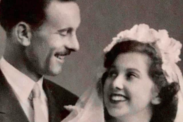 Douglas and Betty Sharpe on their wedding day 70 years ago
