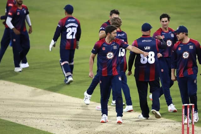 Job done... the Northants Steelbacks players celebrate their win over Birmingham Bears