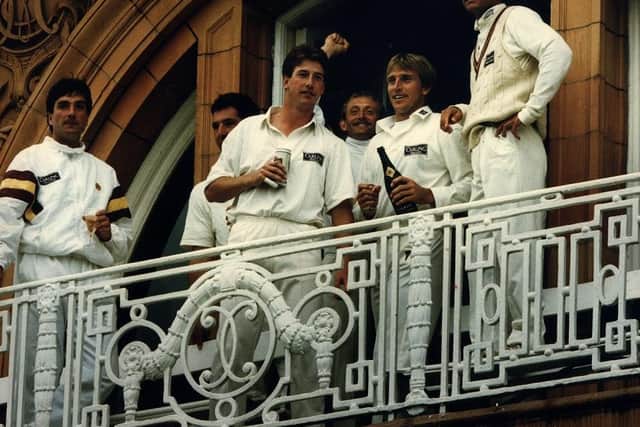 David Capel (centre, back) enjoys Northants' NatWest Trophy triumph in 1992