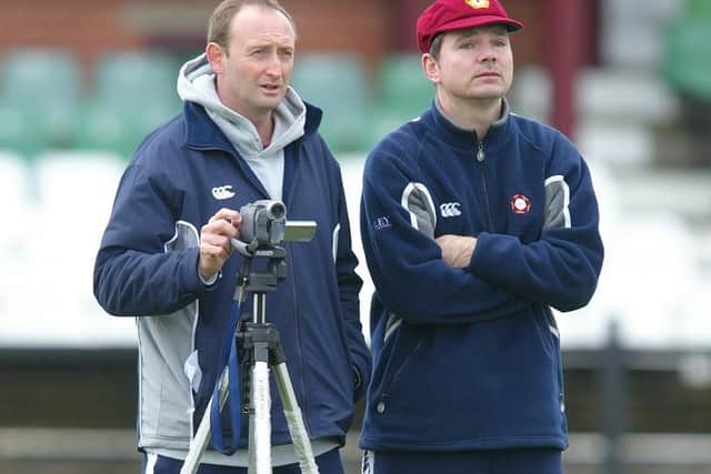 David Capel and David Ripley oversee a net session at the County Ground in 2006
