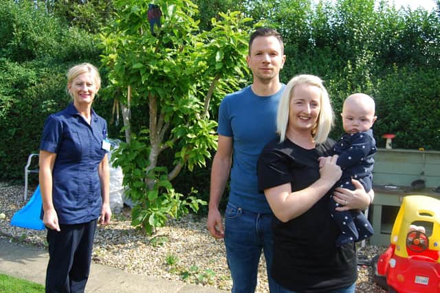 Lead Midwife for Continuity of Care, Mary Grey, with Chris and Jenna Eaton and baby Alfee