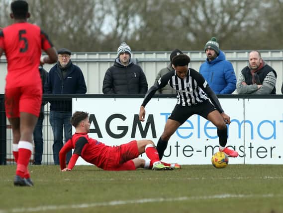 Northampton Town youngster Caleb Chukwuemeka, pictured during a loan spell with Corby Town last season, has been featuring for Kettering Town this summer