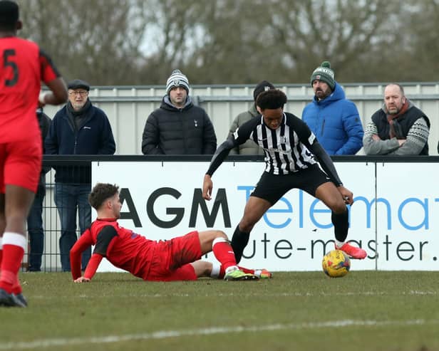 Northampton Town youngster Caleb Chukwuemeka, pictured during a loan spell with Corby Town last season, has been featuring for Kettering Town this summer