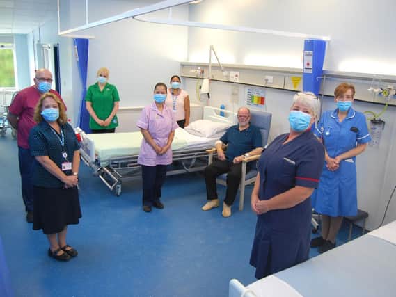 The Lamport Ward team with one of their first patients, Duncan Potter from Corby, in the refurbished ward.