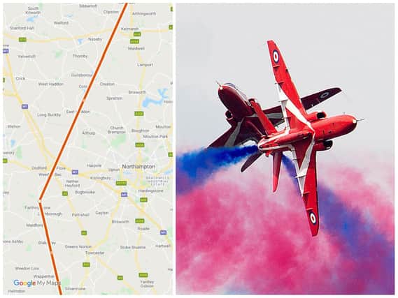 Red Arrows route home takes them to the west of Northampton on Thursday afternoon. Photo: Getty Images