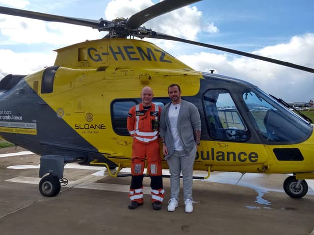 Andre with critical care paramedic Max Beasley at WNAA's base at Coventry Airport