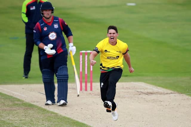 Graeme van Buuren celebrates after claiming the crucial wicket of Paul Stirling