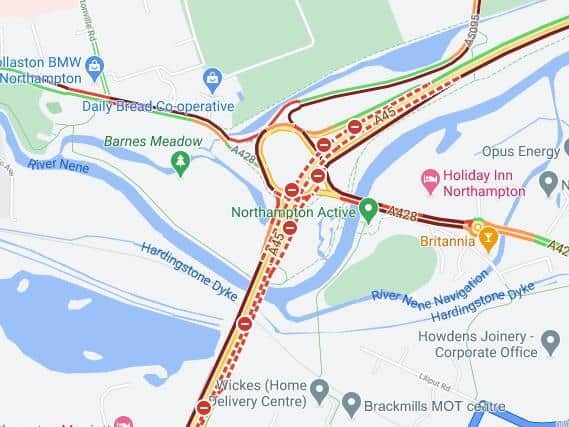 The A45 is closed.