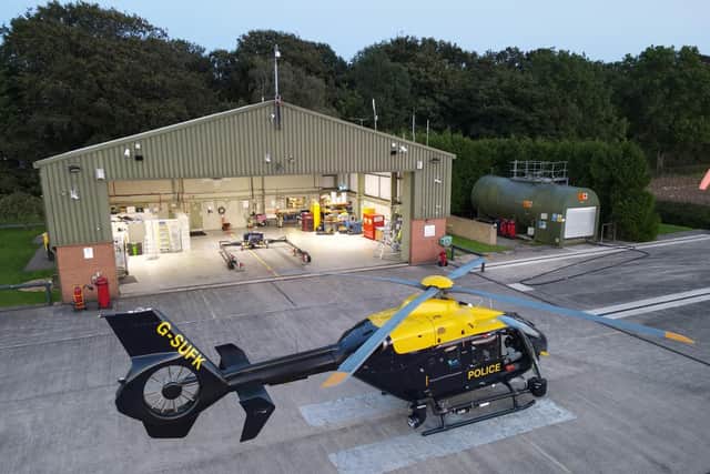 The police helicopter waiting for take-off last night. Credit: @npasMidlands.