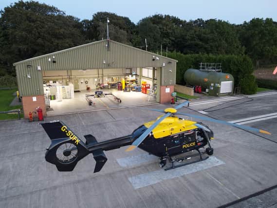 The police helicopter waiting for take-off last night. Credit: @npasMidlands.
