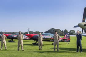 The five Blades' pilots pictured at Sywell Aerodrome this morning (Tuesday) in front of their planes. Pictures by Kirsty Edmonds.