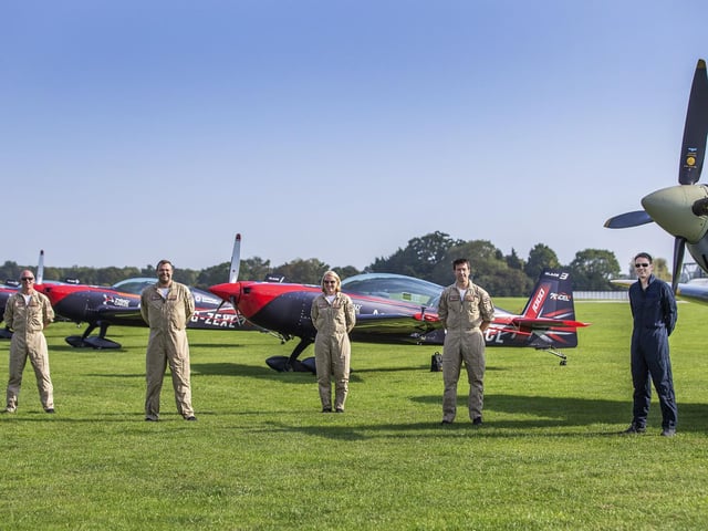 The five Blades' pilots pictured at Sywell Aerodrome this morning (Tuesday) in front of their planes. Pictures by Kirsty Edmonds.