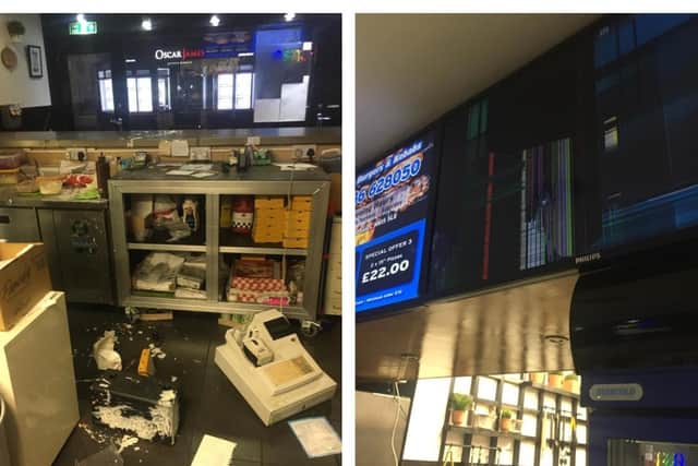 Lovell threw food, pushed a till onto the floor and smashed an LED screen. Credit: Danny's Pizza & Grill