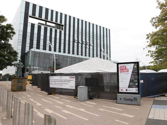 The Covid-19 testing centre in James Ashworth Square, Corby