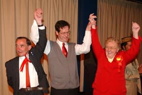 Maureen Forshaw celebrates after winning her seat in 2007 with Bryan Massie (left) and John McGhee (centre).
