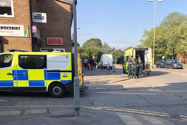 Police at the scene yesterday.