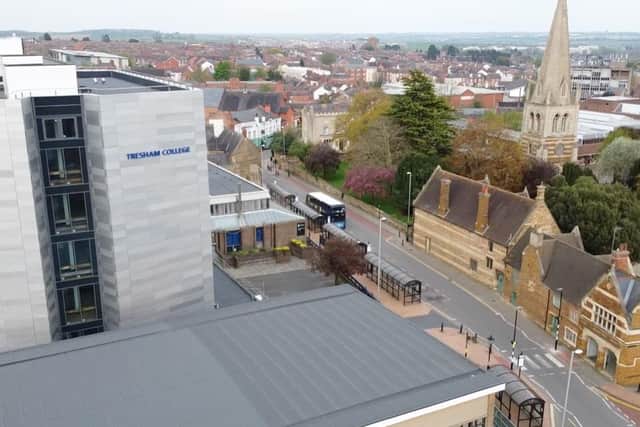 An aerial shot of the newly refurbished campus in Wellingborough town centre