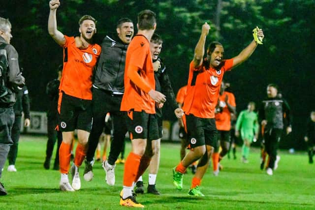 It was a night to remember for the Newark players but one to forget for AFC Rushden & Diamonds at Hayden Road. Pictures courtesy of HawkinsImages