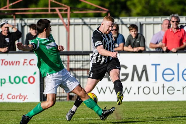 Sam Warburton in action for Corby Town during last weekend's 1-0 home loss to Aylesbury United. Picture by Jim Darrah