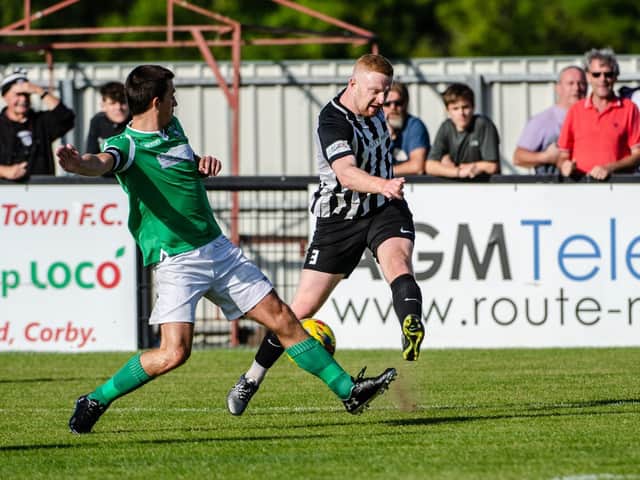 Sam Warburton in action for Corby Town during last weekend's 1-0 home loss to Aylesbury United. Picture by Jim Darrah