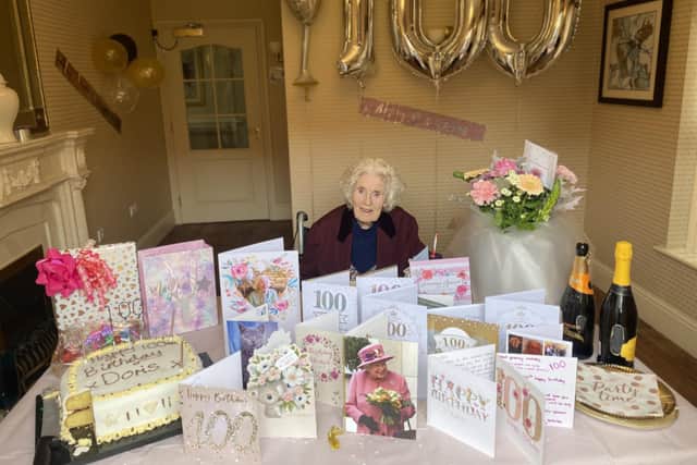 Doris Oakley with her cards.
